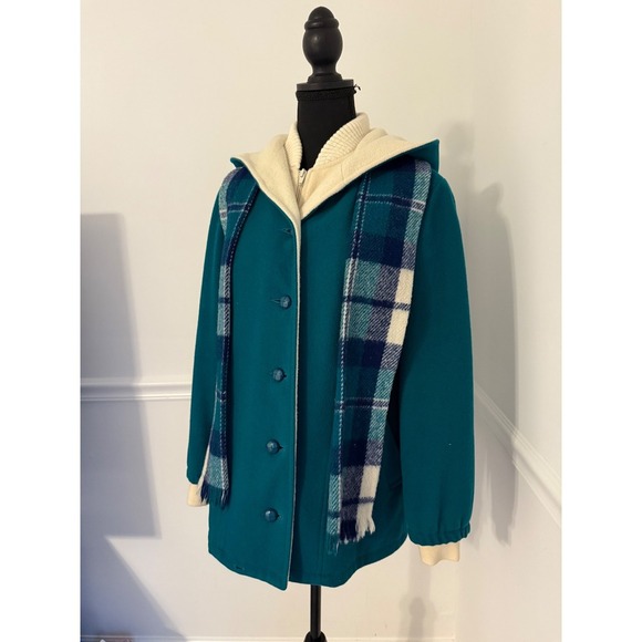 Vintage Y2K Mackintosh wool coat Teal Hooded Cottagecore/ Preppy womenSize 8